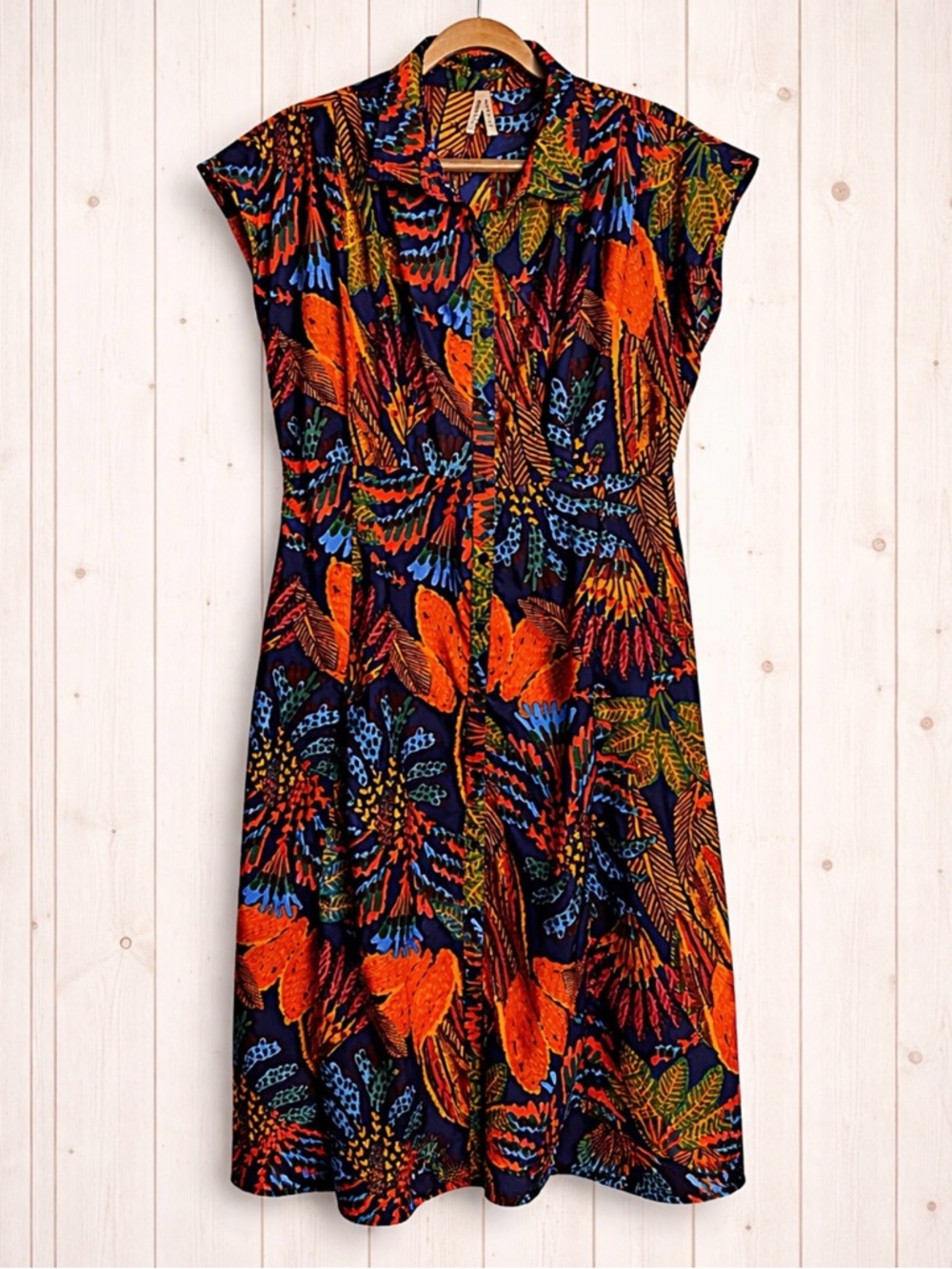 Live 4 Truth Navy Tropical Midi Shirt Dress~Button-Up Resort Duster Style ~ XL - Picture 6 of 12